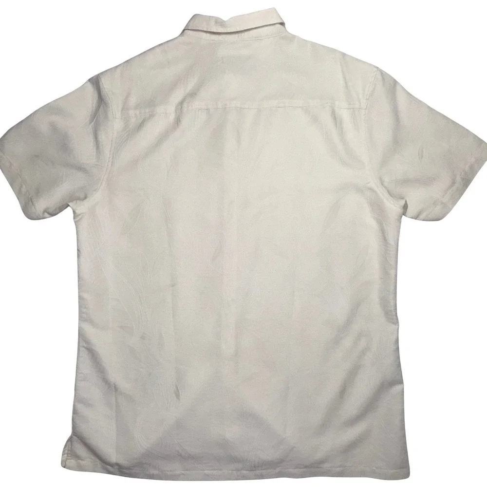 Woodie's Retro Lounge Mens XL Ivory Jacquard‎ Leaf Button Up Hawaiian Camp Shirt